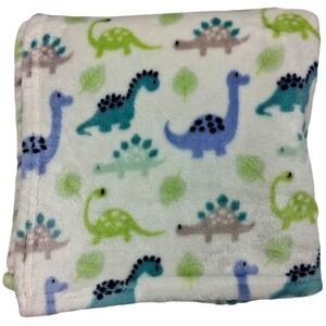 Baby Elements White Dinosaur Blanket Soft‎ Fleece Blue Green Security Lovey Boy